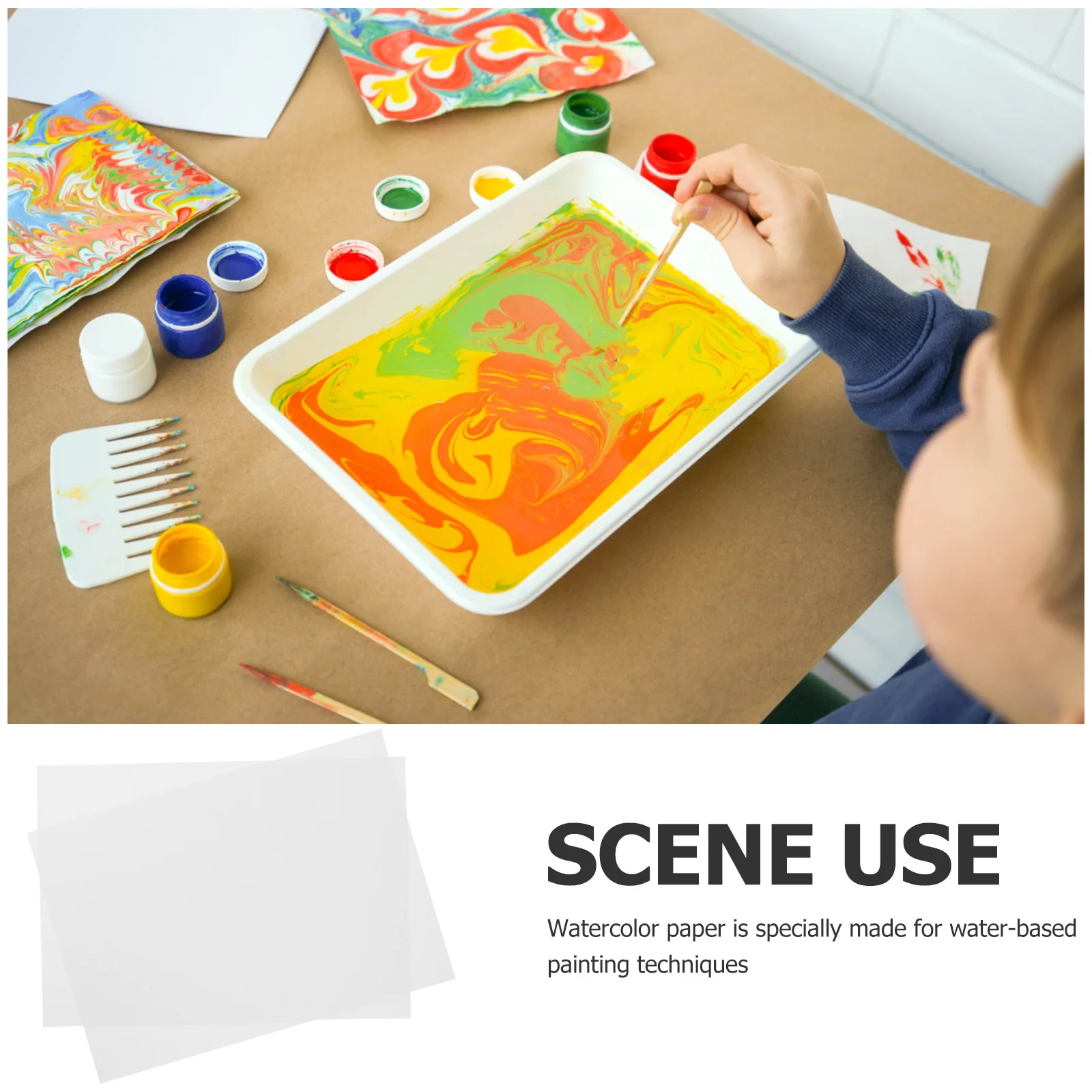 

50 Sheets Water Painting Paper for Beginner DIY Large Marbling Paper Drawing Sheets Big Papers for Drawing