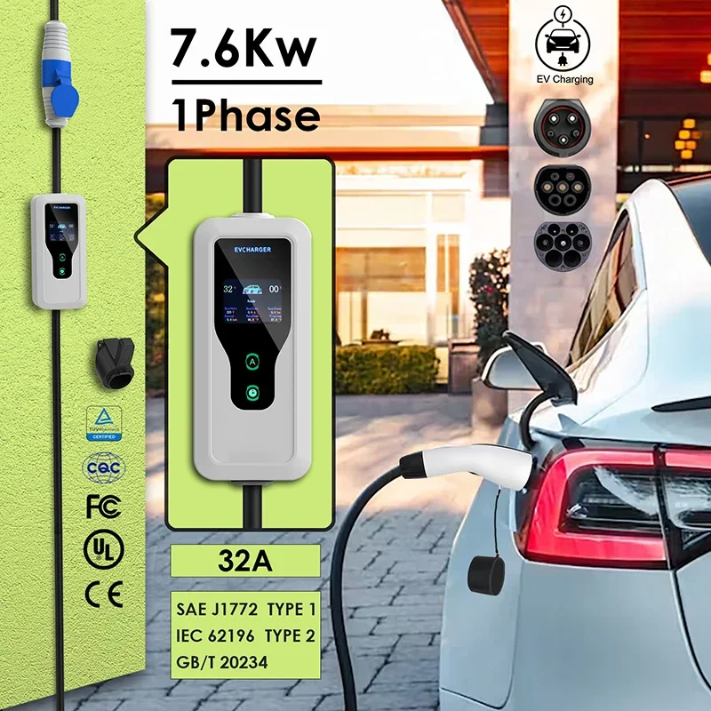 

32A 7kw High Speed Charger Station Electric Car Devices J1772 Type 1 IEC 62196 Type 2 GBT Car Charger Cable 5M 10M 20M For Home