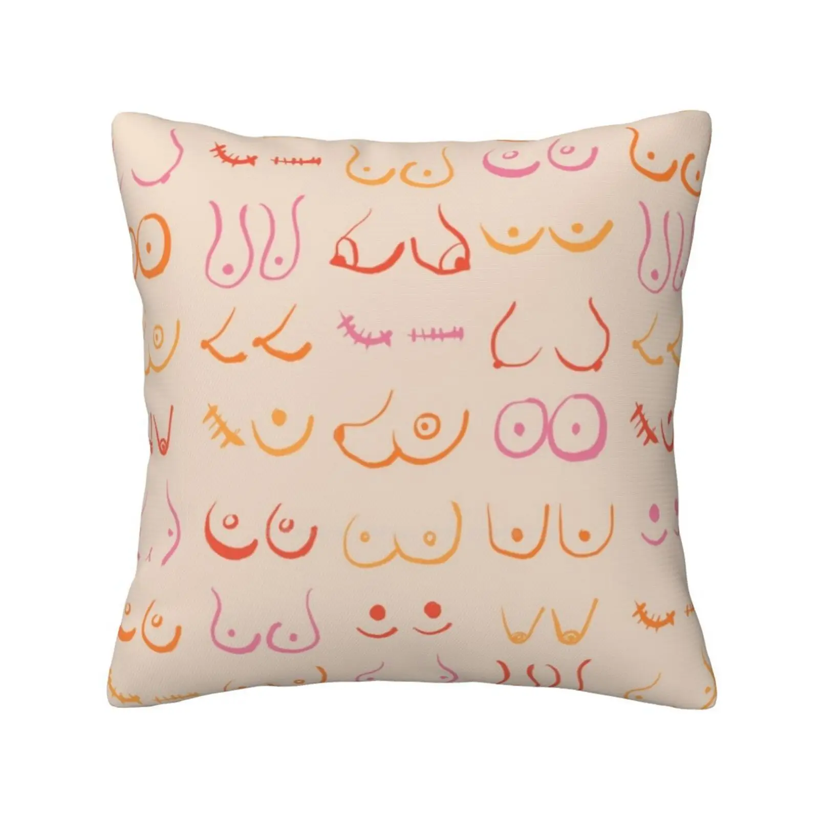 Retro Boobs Pillows Case Bedroom Home Decoration Boobs Humor Pattern Spring Woman Fight Breast Cancer Proud Pastel Aesthetics