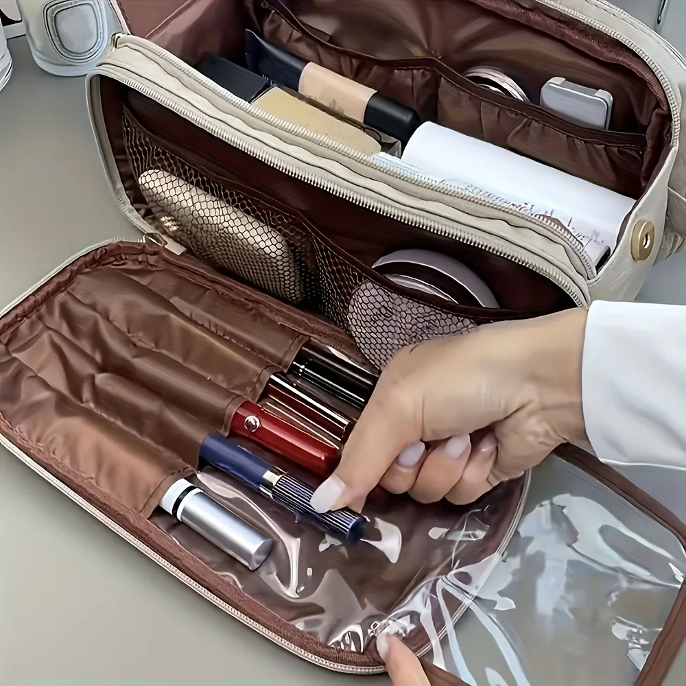 Leather Large Capacity Travel Cosmetic Bag Portable Women Makeup Case Waterproof Multifunctional Toiletry Organizer Storage Bag