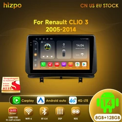 Hizpo 2 Din Android Autoradio For Renault Clio 3 2005 2006 2007 2008 2009-2014 Car Radio Multimedia Navigation CarPlay 4G Stereo