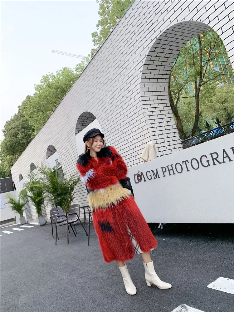 Silver Fox Fur Woven Fur Coat Collar Long Lapel Colorful Thick Warm Fur Winter Fluffy Jacket Women High Street Women's Clothing