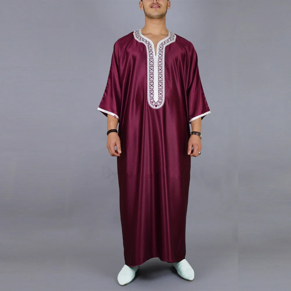 Uomini musulmani Abito lungo Jubba Thobe Ricamo Abaya Preghiera saudita Dishdasha Ramadan Dubai Abaya islamico Abito 2025 Marocco Caftano