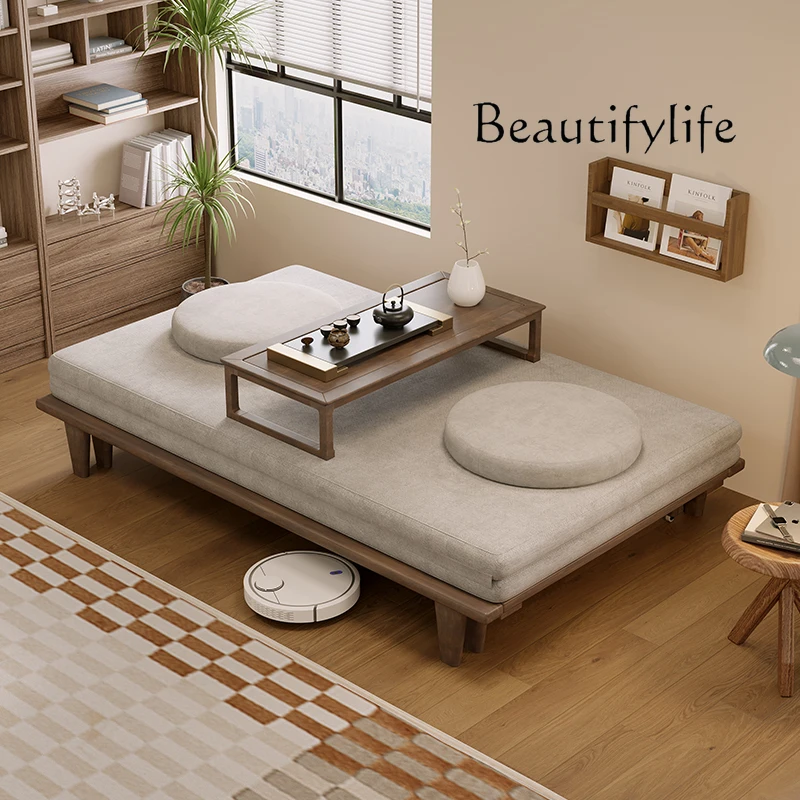 

Solid wood folding sofa bed dual-purpose pull-out small apartment telescopic bed multi-functional living room ash wood bed