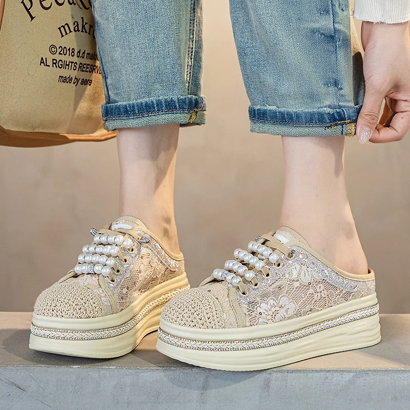 Koznoy 5cm New Air Mesh Atretch tessuto sintetico comodi sandali estate Bling Fsahion pantofole Chunky Sneakers donna sandali scarpe