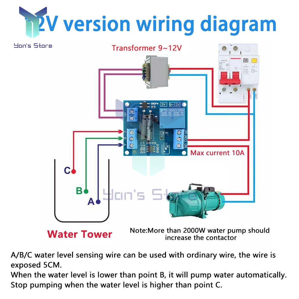 DC 12V Automatic Water Level Controller Module Liquid Sensor Switch Solenoid Valve Motor Pump Water Tank Control Relay Board