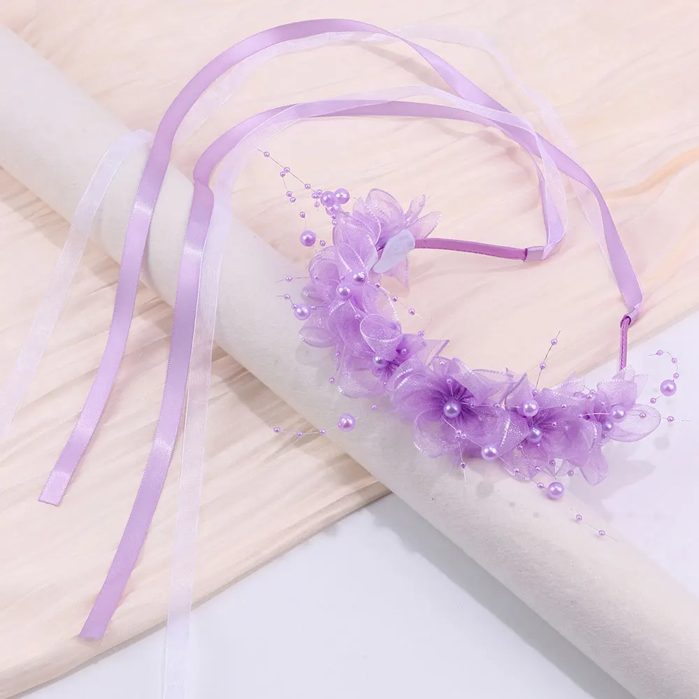 Diadema de flores de hadas para niños y niñas, hermosa guirnalda, bandas para el cabello, boda, cumpleaños, aro Floral para el cabello, banda para la muñeca, tocado