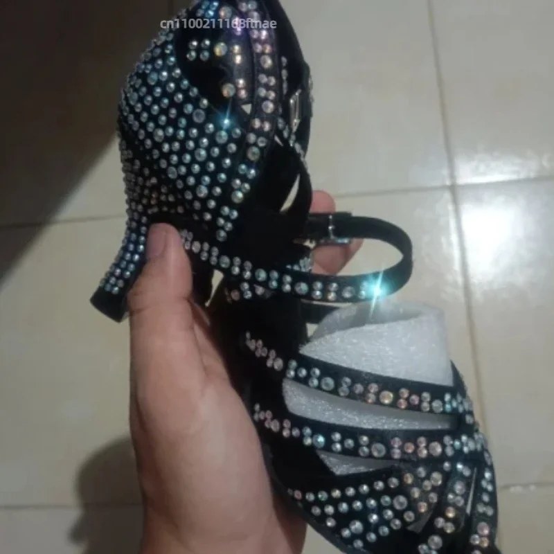 Nieuwe Latin-dansschoenen voor binnen en buiten, Amerikaanse Latin-dansschoenen met zachte zolen, dansschoenen met diamanten ingelegde dames