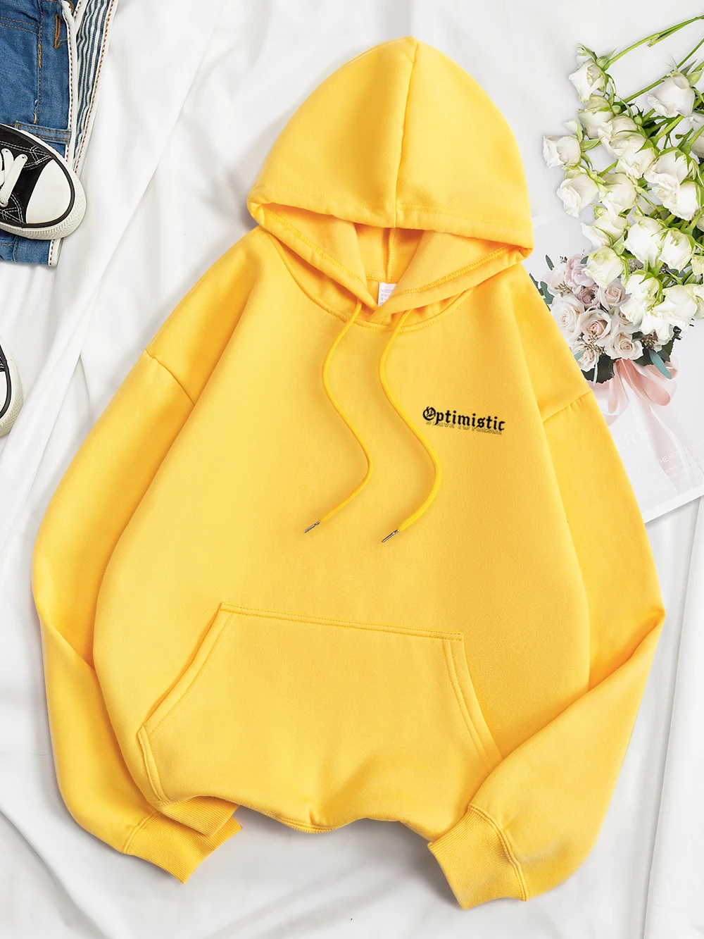 Optymistyczne bluzy z kapturem Strive To Porsue Harajuku Flower Mężczyźni Kobiety Hip Hop Street Clothes Fleece Sportswear Casual Pullovers Hoody — zdjęcie 5