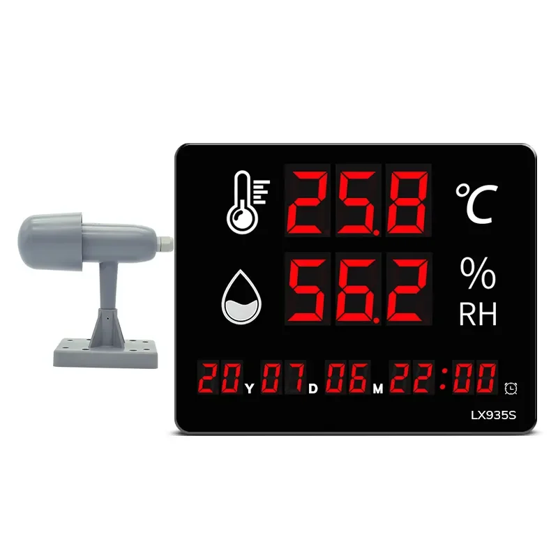 

LED digital wall-mounted thermometer and hygrometer with external rainproof probe temperature detector