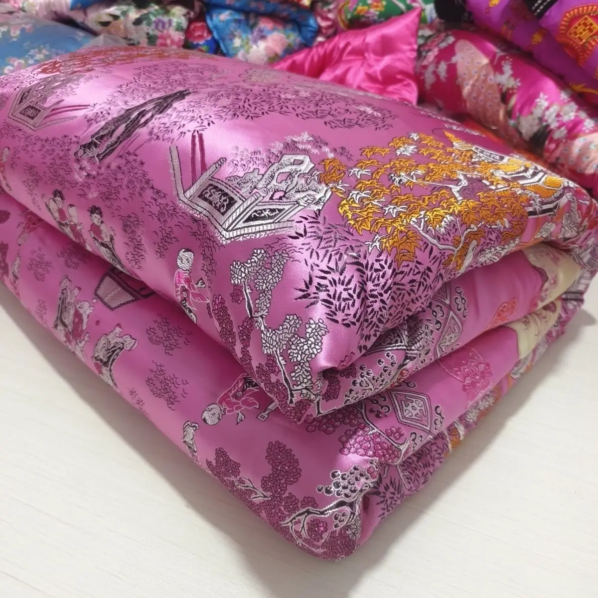 No Cotton Filling Glossy satin silk cover with zipper floral print bedspread home bedding