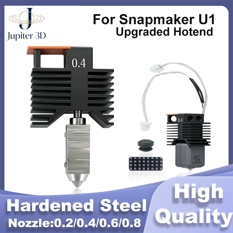For Snapmaker U1 Hot End Latest Version Hotend For U1 Upgraded Hardened Steel Nozzle 0.2 0.4 0.6 0.8mm 3D Printing Accessories