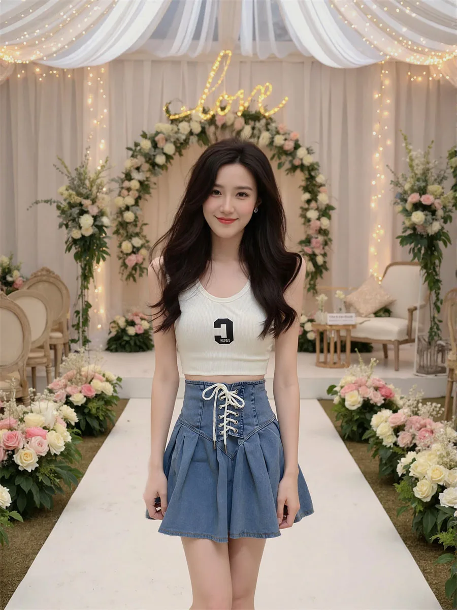 

Плиссированные джинсовые мини-юбки, женские многослойные рюши с аппликацией для колледжа, современный шик, минималистичный, художественный, элегантный, женский, в стиле пэчворк