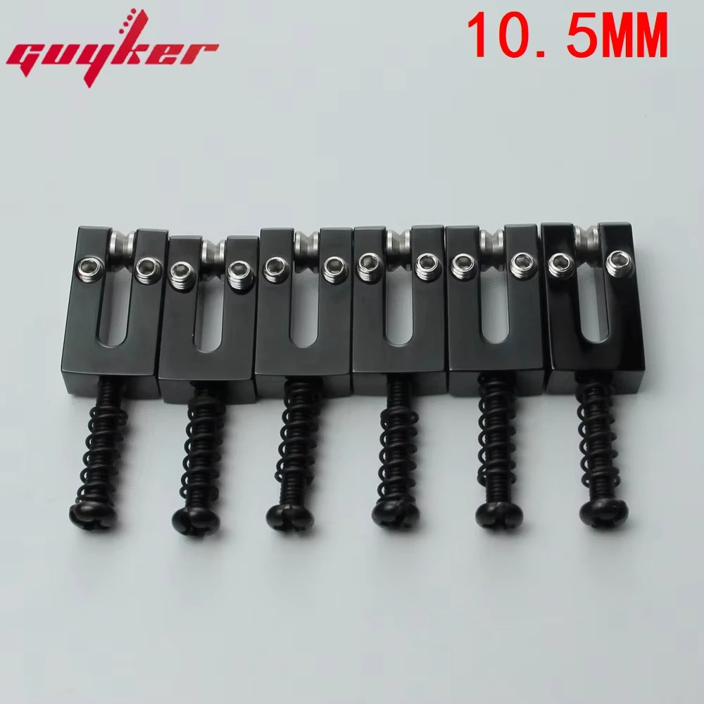 Guyker 1 Set of 6， 10.5MM/10.8MM Stainless Steel Roller ,Brass Saddle Electric Guitar Tremolo Bridge Saddles For ST Guitar