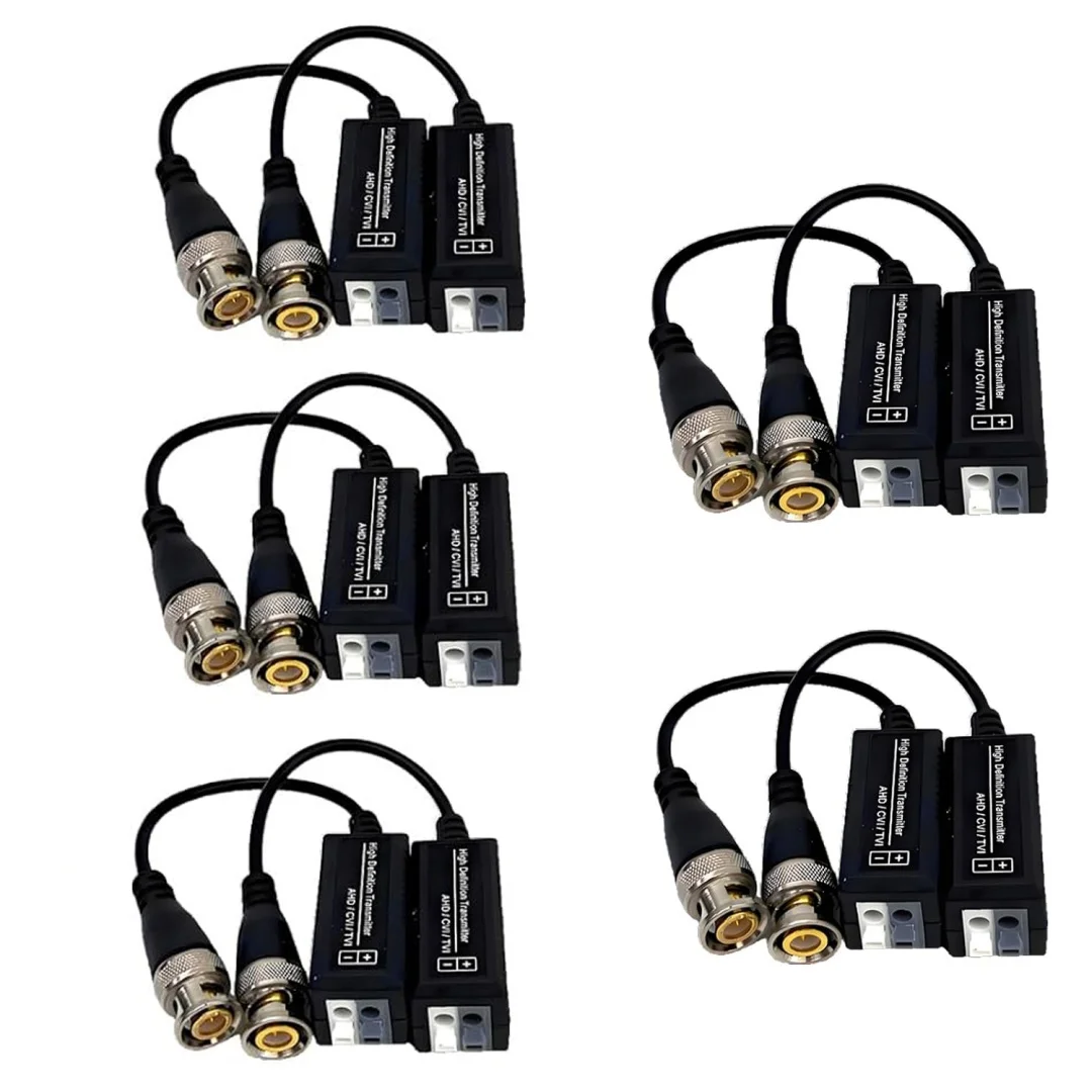 Video Balun Connectors, Cat5 HD Mini CCTV BNC Passive Transceivers for CCTV Security Camera System (5 Pack Video balun