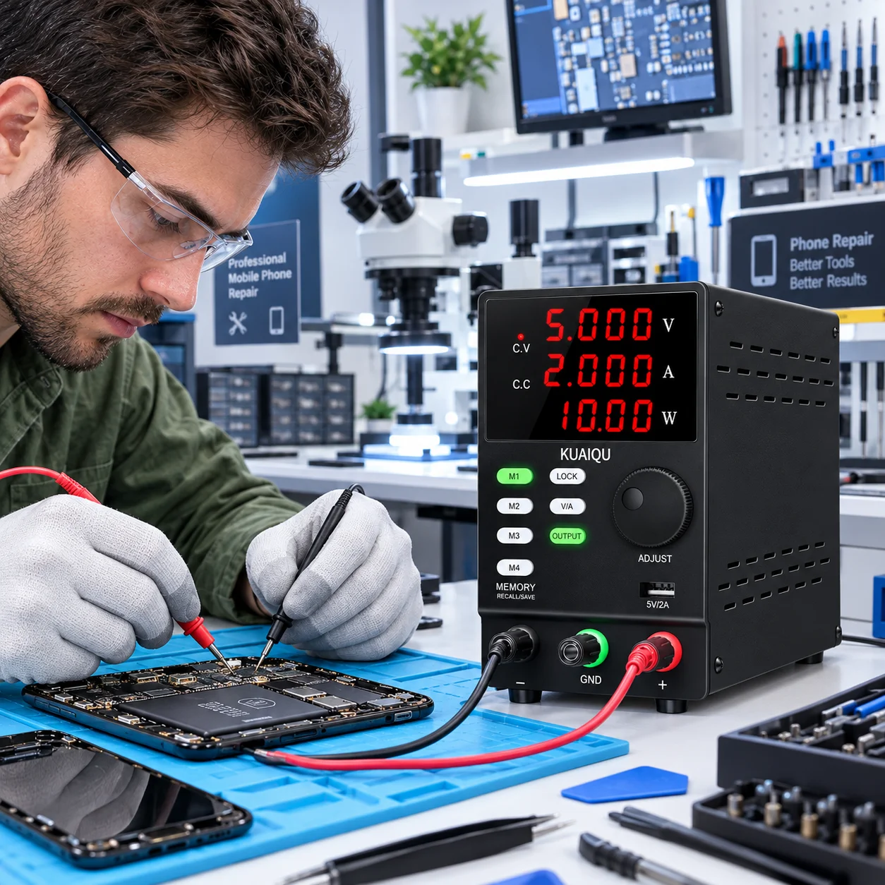 Adjustable Power Supply, 12V 24V 30V 60V 120V Laboratory Bench Power Supply with Multi-Layered Protection for Phone Repair