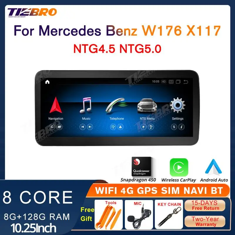 

TIEBRO 10.25" For Benz W176 X117 X156 2013-2018 NTG 4.5 5.0 Car Radio Multimedia Player GPS Carplay Head Unit BT Snapdragon 450