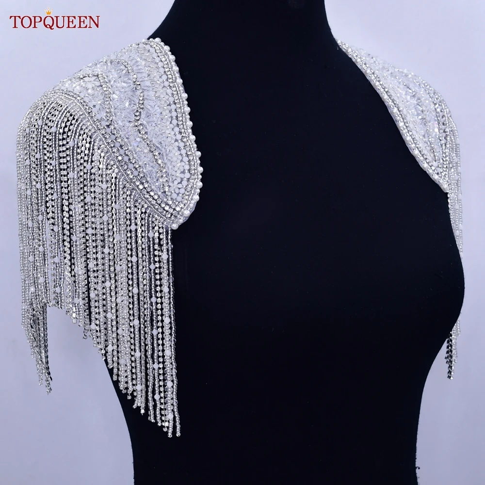 TOPQUEEN SP65 Frauen Dame Schulter Strass Schmuck Handmade Shiny 3D Epauletten Kleidung Decor Brosche Quasten für Nähen Applique
