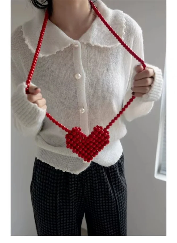 Jelly Color Love Beaded Bag DIY Hand Woven Bead Bag Female Summer Heart-shaped Armpit Bag Luxury Designer Purses and Handbags