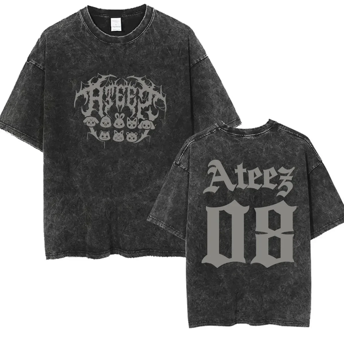 Kpop Ateez Seonghwa Ateez in Your Fantasy 99 Logo Vintage Washed T Shirts Men Women Summer Aesthetic Fashion Oversized T-shirt