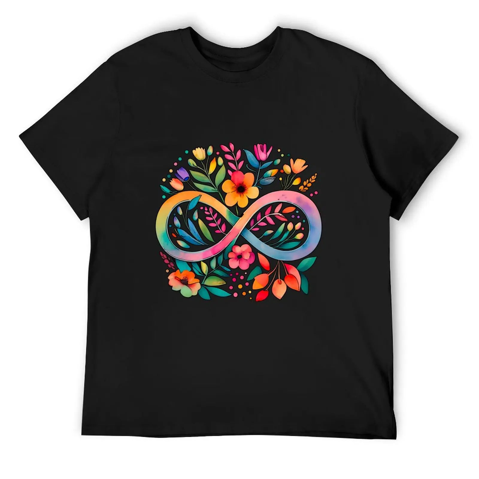 

Autism Acceptance Rainbow Infinity Symbol and Flowers T-Shirt customizeds baggy shirts tees t shirts men