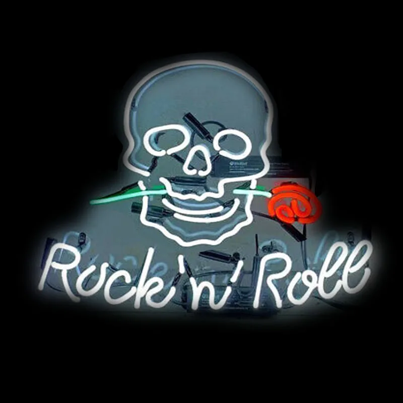 

Neon Sign Rock Neon Light Sign Roll Skull Rose Beer Bar Pub Wall Hanging Decor Lamp for Club Room Art Real Glass Tube Handcraft