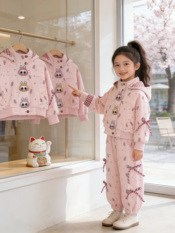 

Comfortable Plaid Hooded Casual Set for Girls Spring 2026 Cotton Long Sve Long Pants Two-Piece Suit Student School orm