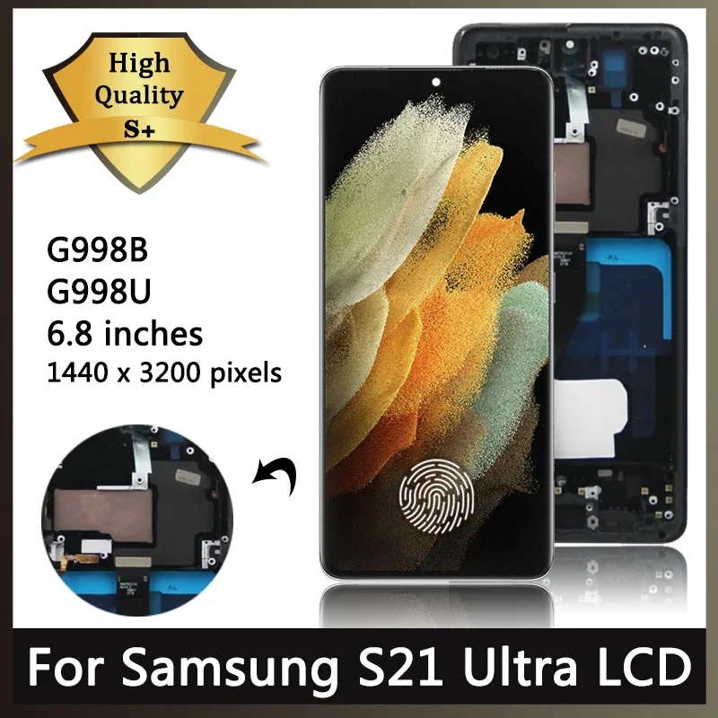 OLED S21Ultra Display WIth Frame For Samsung S21 Ultra 5G G998 G998U G998B Display Touch Screen Digitizer Assembly