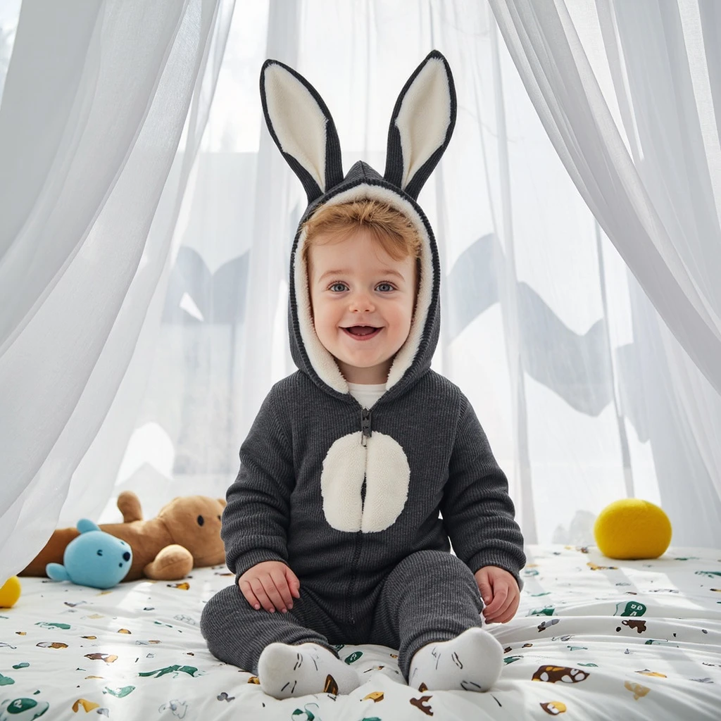 

Sanlutoz Lovely Warm Winter Baby Rompers Toddler Kids Jumpsuits Bunny Clothing Hooded