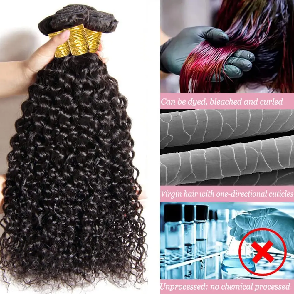 Deep Wave Curly Human Hair Bundles Brazilian Hair Weave Remy Human Hair Bundles 3 Bundles for Black Women 30 Inch Natural Color