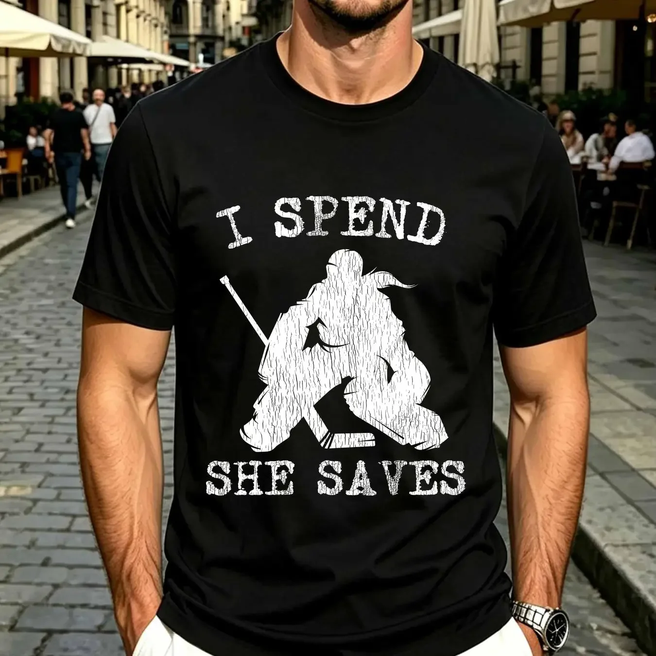 washed T Shirt Girl Goalie Parent I Spend She Saves Funny Hockey Mom Dad long or short sleeves vintage Washed fashion
