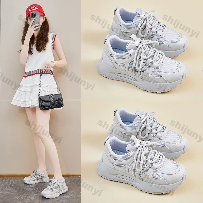

Chunky Sneakers 2026 Summer New Women Sport Shoes Comfortable Non Slip Breathable Increase Height Casual Vulcanized Shoes
