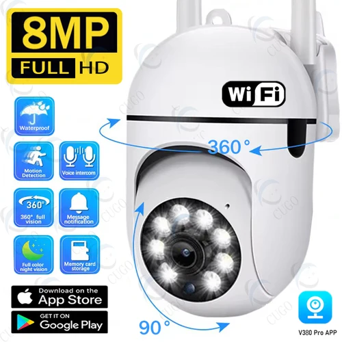Cámara de vigilancia Wifi de 8MP, cámara IP PTZ de seguridad inalámbrica, visión nocturna en Color, cámara CCTV de seguimiento humano AI, Zoom Digital 4X