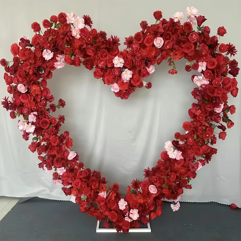 5D Luxe Witte Rozen Hartvormige Boog Kunstbloemen Achtergrond Romantische Bruiloft Feestdecoratie Raamdecoratie Arrangement - afbeelding 1