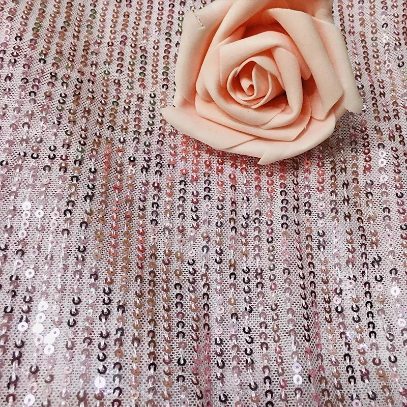 

130Cm Elastic Mesh Sequins Shinny Fabric Vertical Beaded Embroidered Cloth T-Table Clothing Dress Wedding Dresses Sewing Cloth