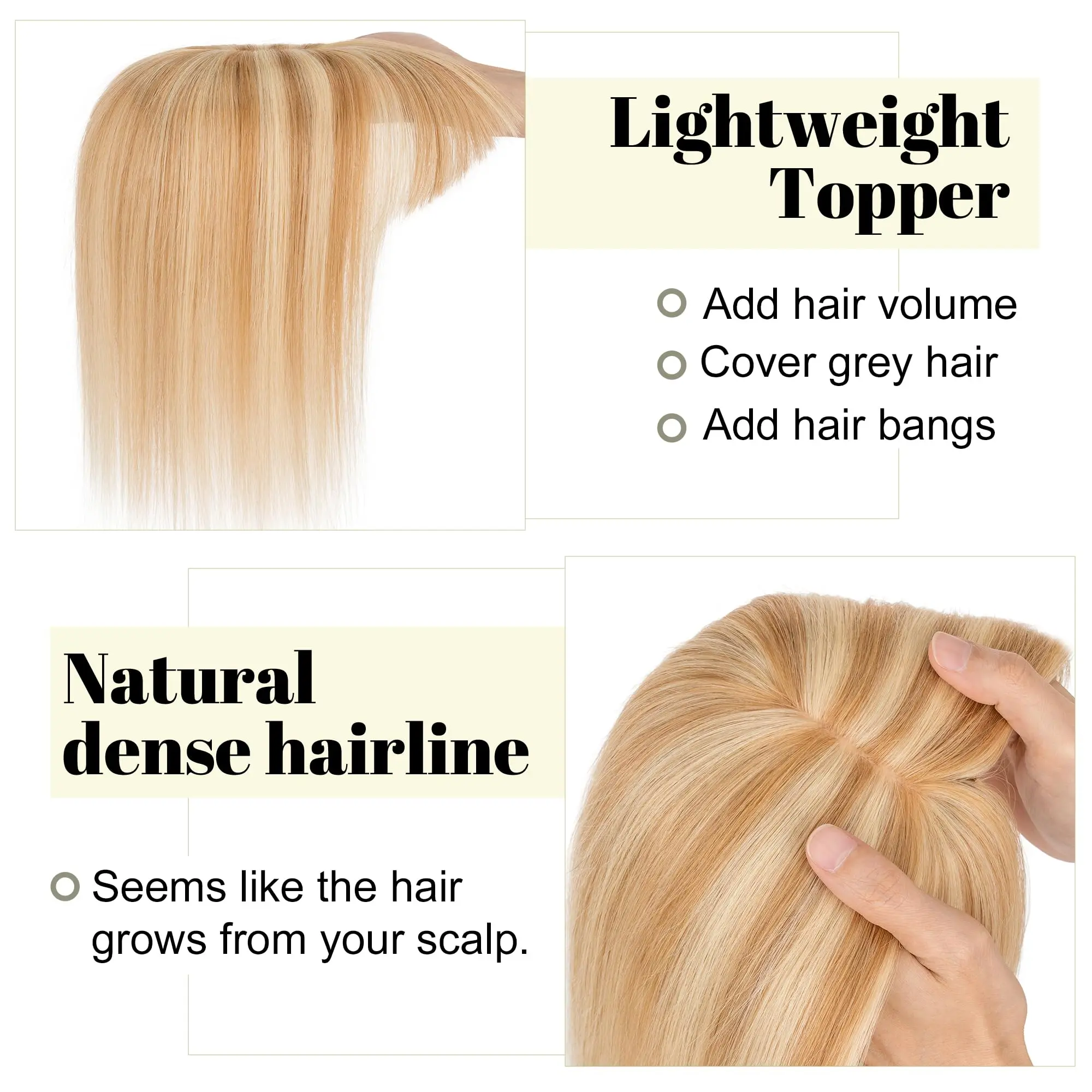 Women's Human Hair Topper With Lace Base Middle Part Fringe | 12x13 cm 16inch For Thinning Hair On Top
