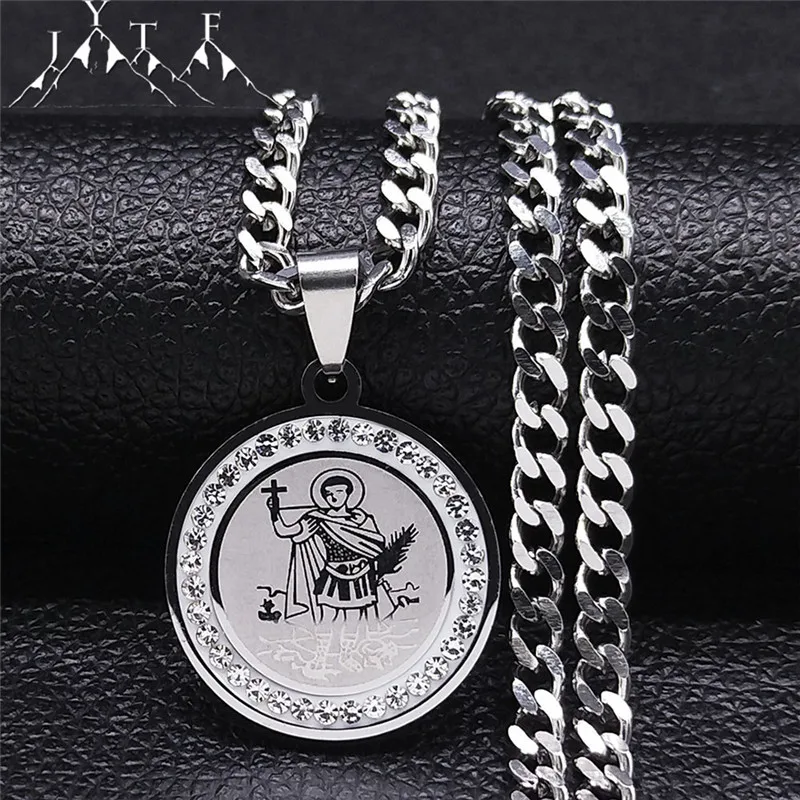 

Archangel Michael Gabriel Necklace St. Expedite Virgin Mary Cross Crystal Stainless Steel Necklace Sacred Heart of Jesus Jewelry