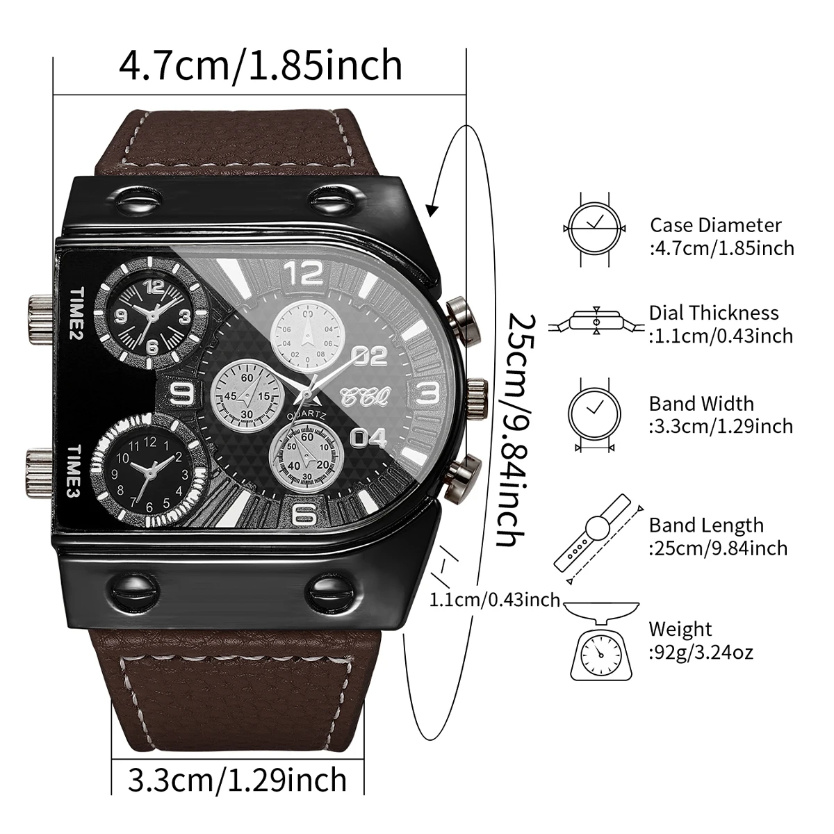 Luxury Decorative Five-eyes Dial Men's Quartz Watch Fashion Square Leather Strap Men Sports Watches Reloj Hombre (Without Box) - view 6