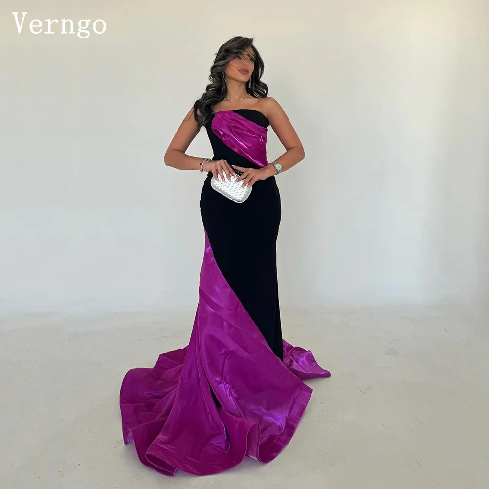 

Verngo Black Fuchsia Evening Dresses Mermaid Slim Simple Prom Gowns Women Arabic Formal Occasion Dresses Customized