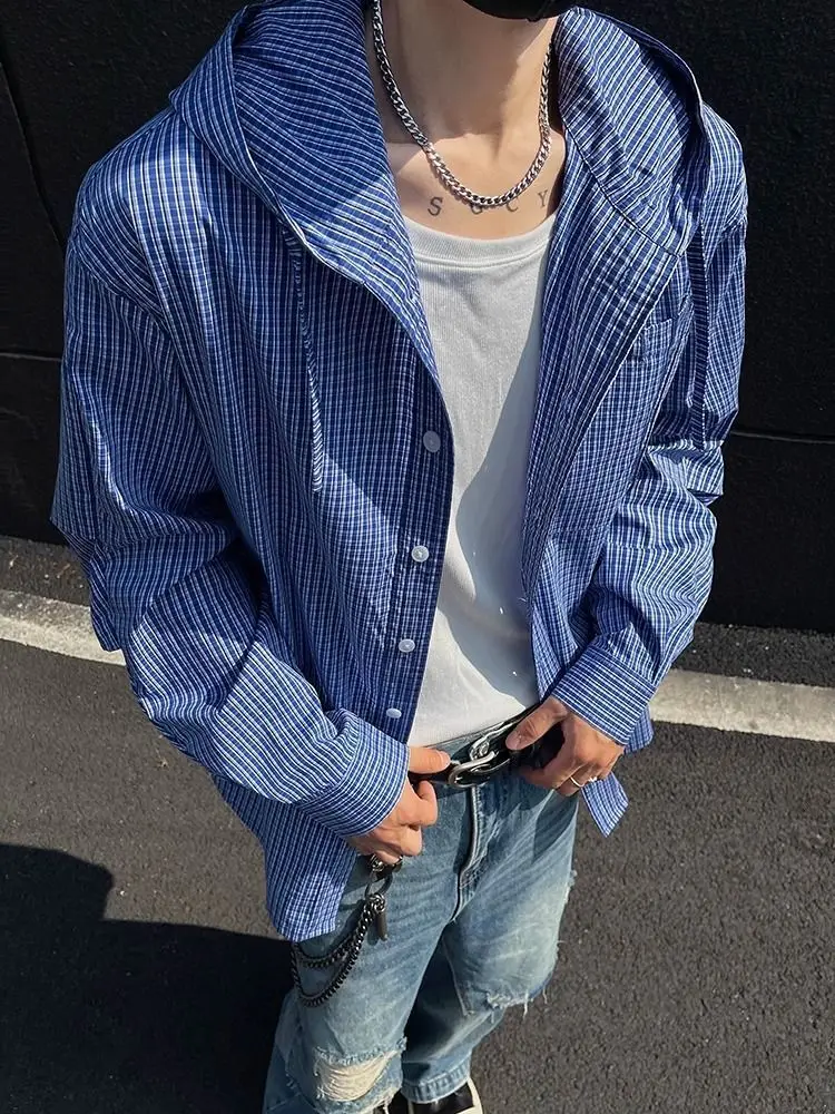 

Blue Plaid Blade Sve irt Men's Summer Thin Faionable Long Sve Sun Protection Casual Sle Button up Polyester Fiber