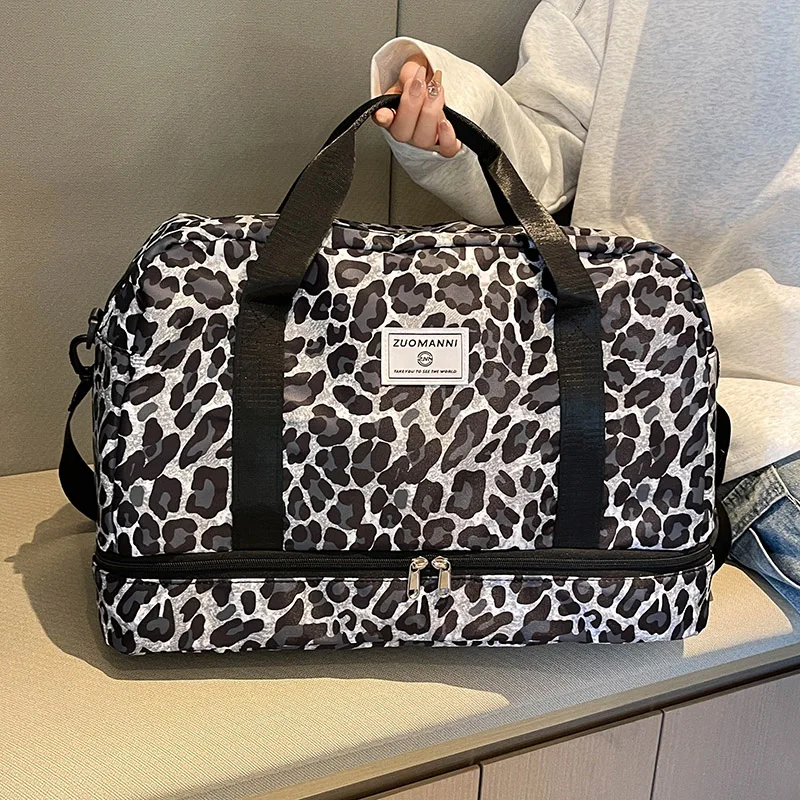 

Fashionable Leopard Print Travel Bag, Large Capacity, Independent Shoe Compartment, Suitable for Travel, Fitness, Vacation, Etc