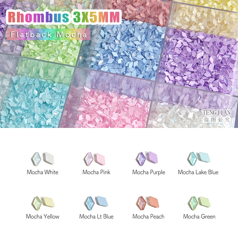 3x5MM Rhombus Flat Back Mocha 8 Color Glass Crystal Stone Nail Art Rhinestone For DIY Manicure Accessory Diamond 30/100Pcs