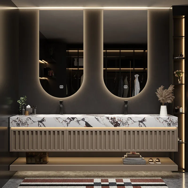 

Modern light luxury bathroom cabinet toilet rock slab washstand