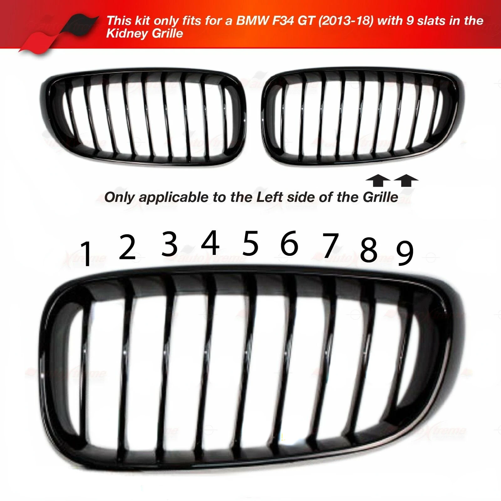 9 Slats Kidney Front Grill Grille Decal Stripe Cover Clip Trim For BMW 3 Series F34 GT 2013-2018 M-Sport Car Decorative Parts