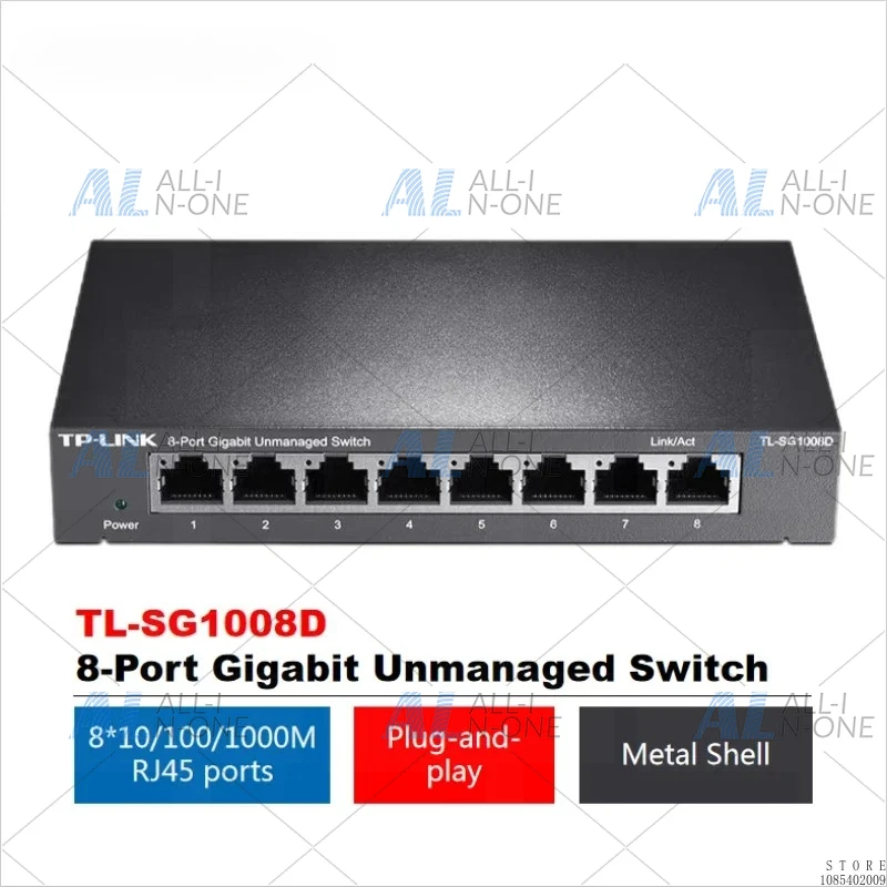 TP-LINK 1000 Mbps 8 Port Gigabit Switch 8 Ports 1000Mbps, Unmanaged Plug and Play TL-SG1008D