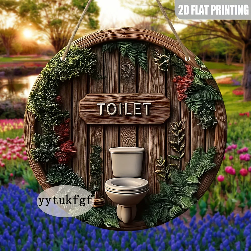 2D-Flugzeug, 1 Stück, dekoratives Logo mit „Flourishing Plant Toilet“, dekoratives Plakette, exquisites kreisförmiges Holzlogo