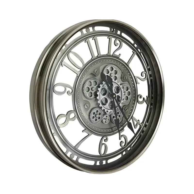 Modern Metal Wall Clock Large Arabic Moving Gears Unique Vintage Rustic Industrial Steampunk Decorative Clock