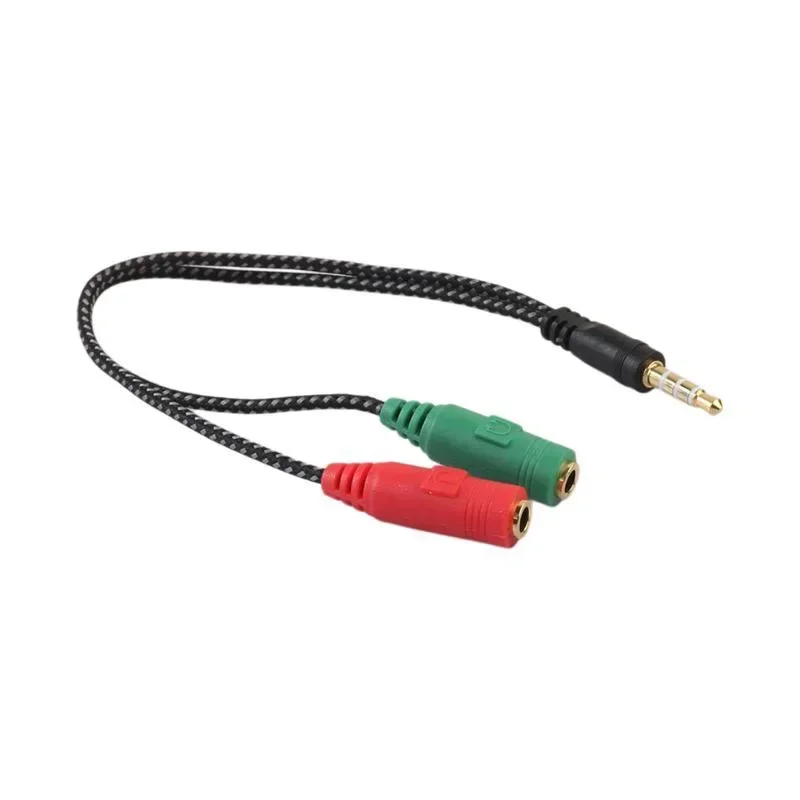 Jack 3.5mm 1 In 2 Braided Red And Green Splitter 1 Male To 2 Dual Female Adapter Audio Cable Earphone Mic Audio Cable Adapter