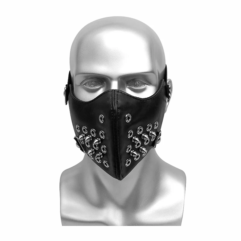 Halloween Cosplay PU Leather Mask Personality Punk Rivet Motorcycle Wind Dust Masks Breathability Dustproof