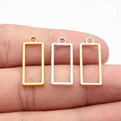 WYSIWYG 40pcs 24x10mm Hollow Rectangular Geometry Charms Antique Silver Color For DIY Jewelry Making Zinc Alloy Charms